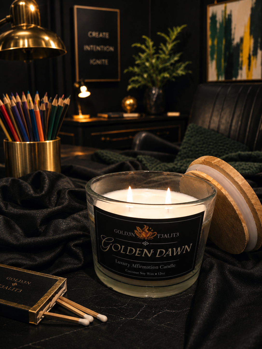 GOLDEN DAWN Luxury Affirmation Candle | 12oz Coconut Soy Wax