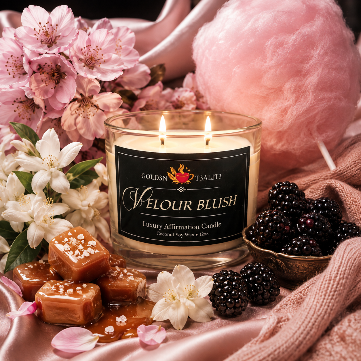 VELOUR BLUSH Luxury Affirmation Candle | 12oz Coconut Soy Wax