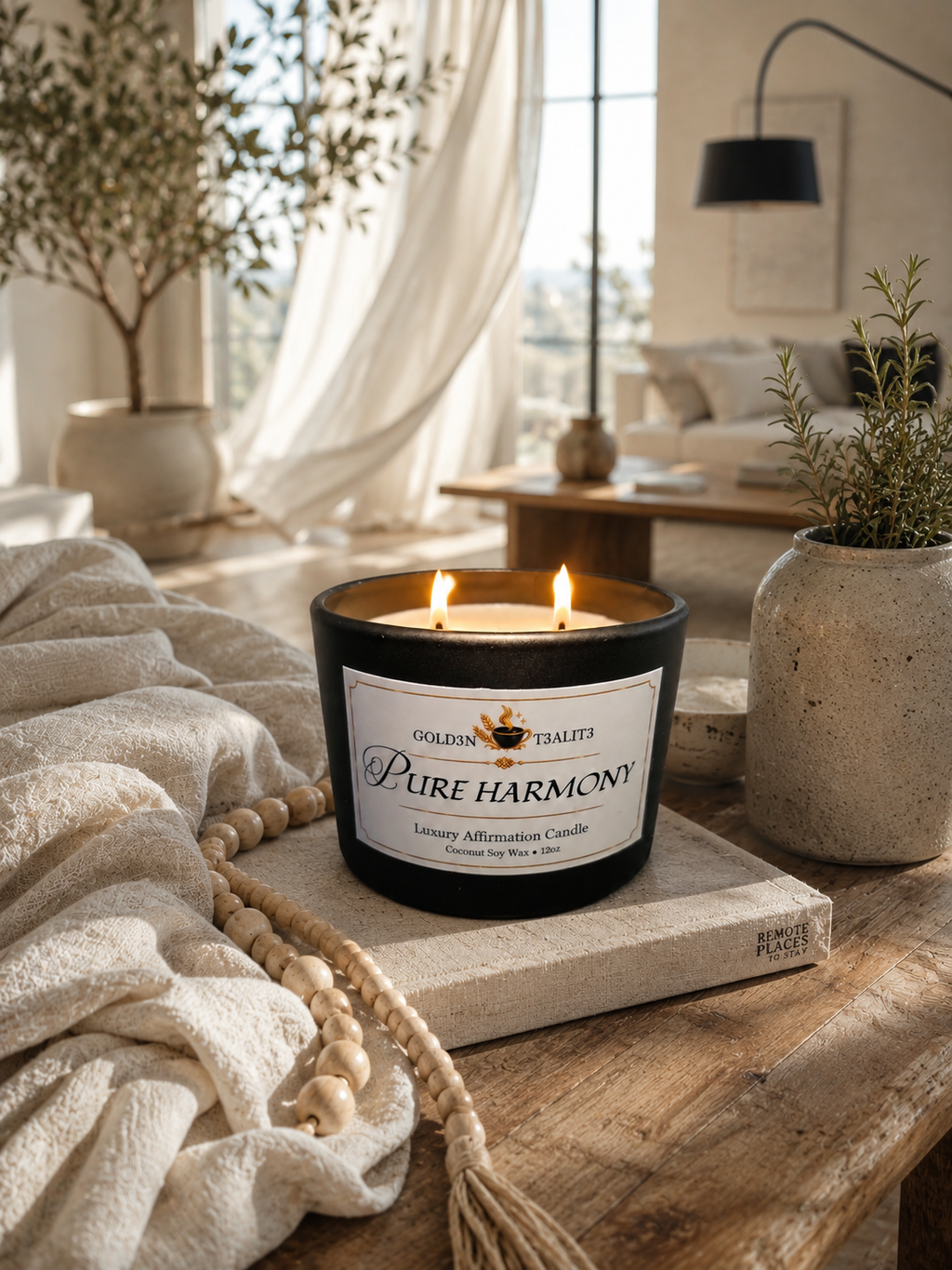 PURE HARMONY Luxury Affirmation Candle | 12oz Coconut Soy Wax