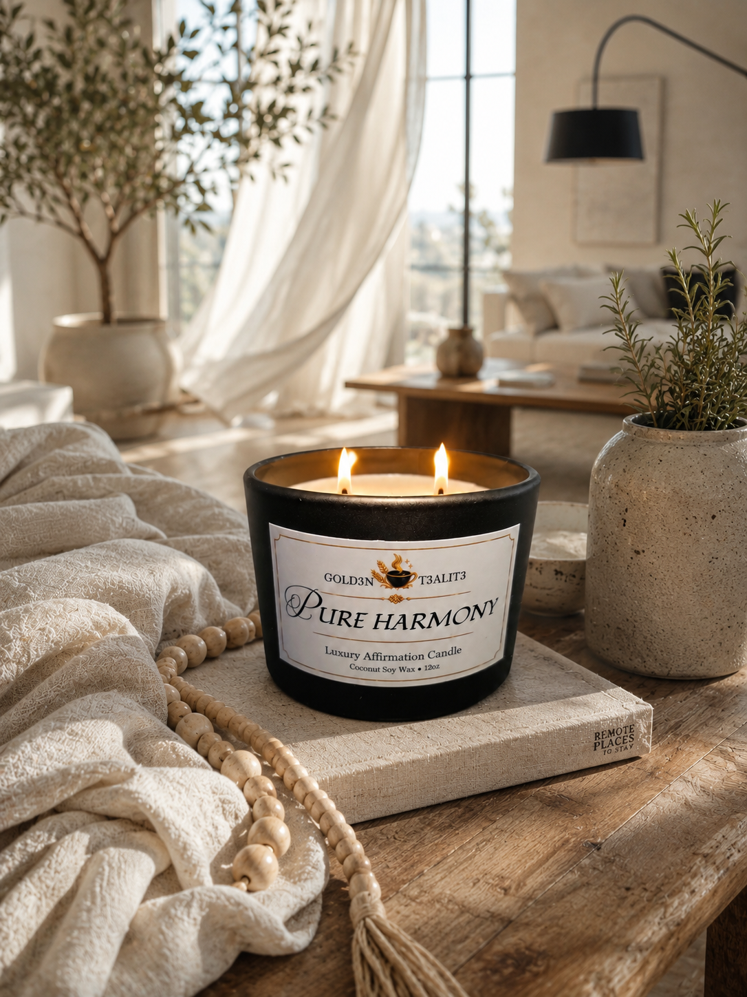 PURE HARMONY Luxury Affirmation Candle | 12oz Coconut Soy Wax