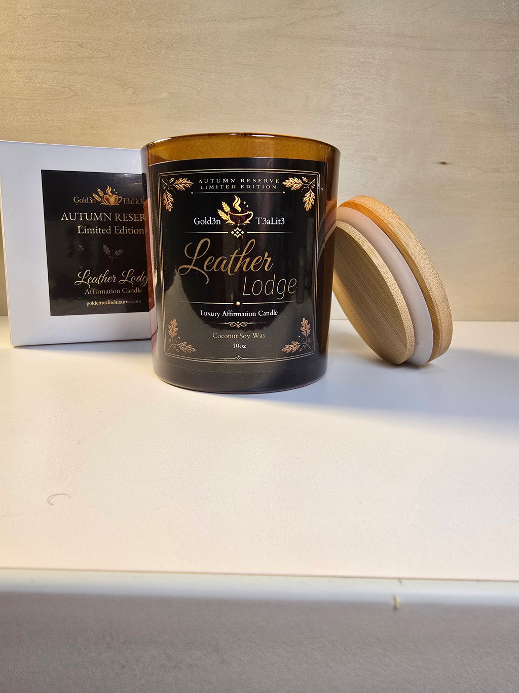 LEATHER LODGE *Limited Autumn Edition* | Affirmation Candle  Coconut Soy 10oz