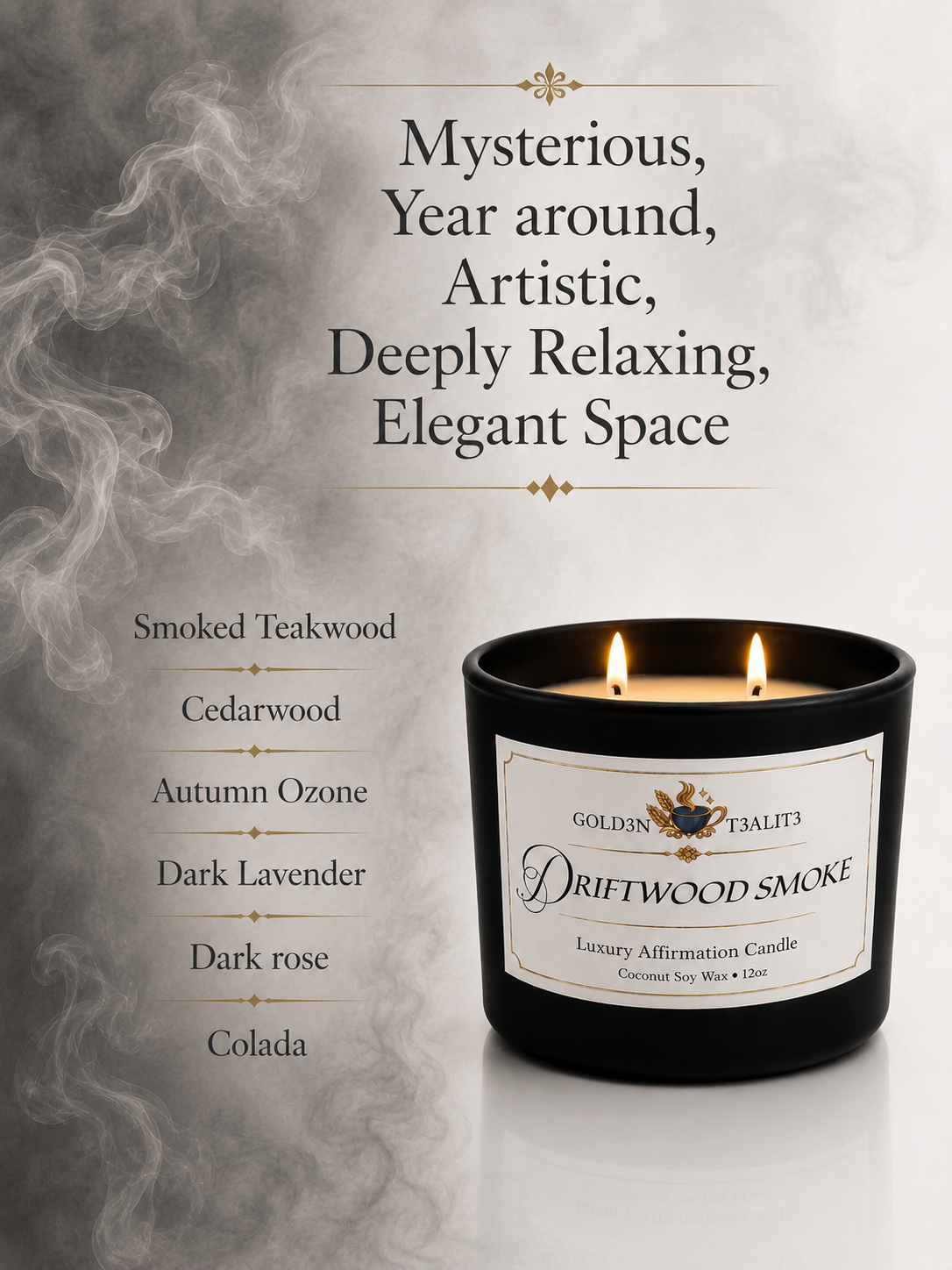 DRIFTWOOD SMOKE Luxury Affirmation Candle | 12oz Coconut Soy Wax