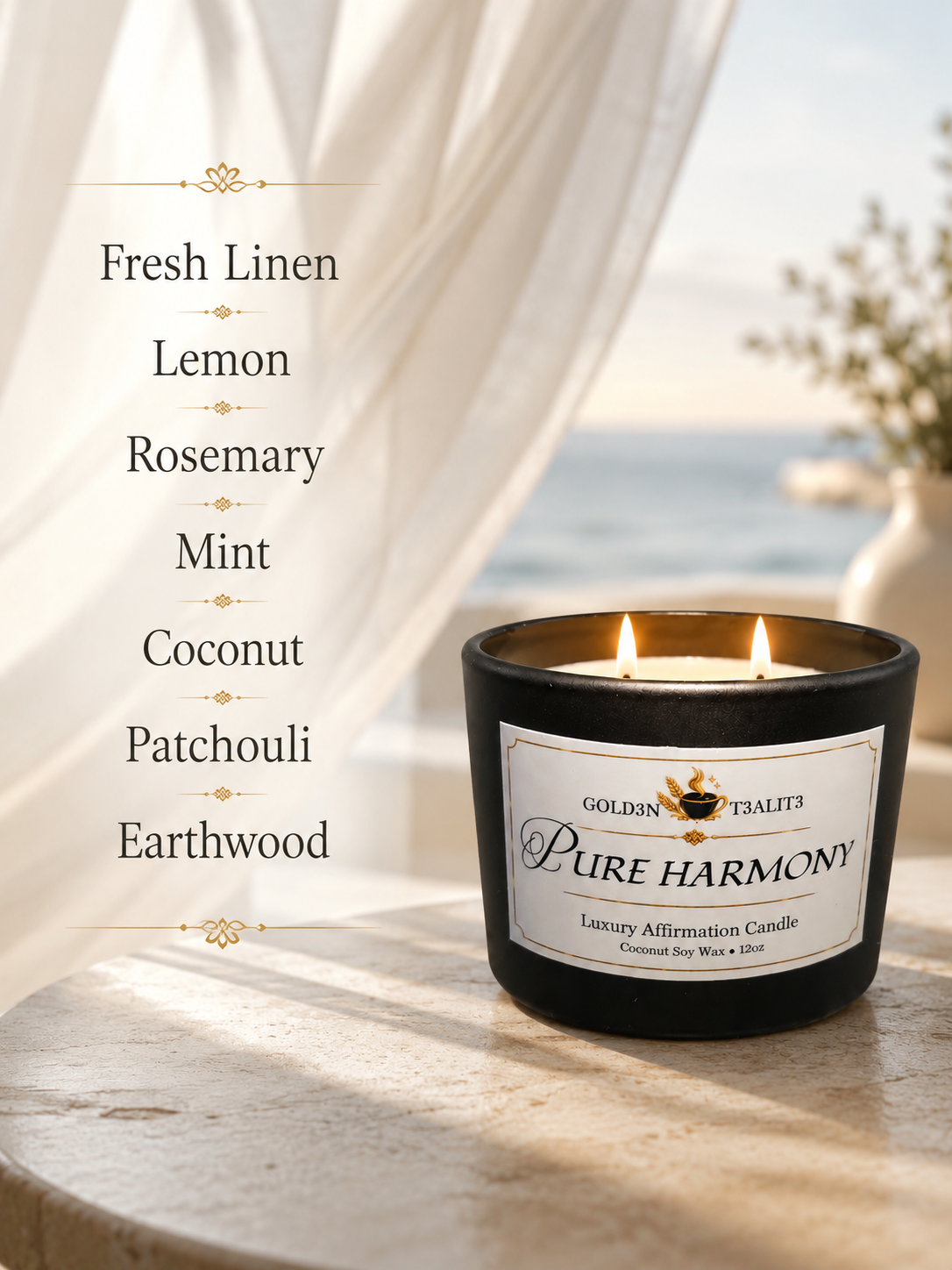 PURE HARMONY Luxury Affirmation Candle | 12oz Coconut Soy Wax