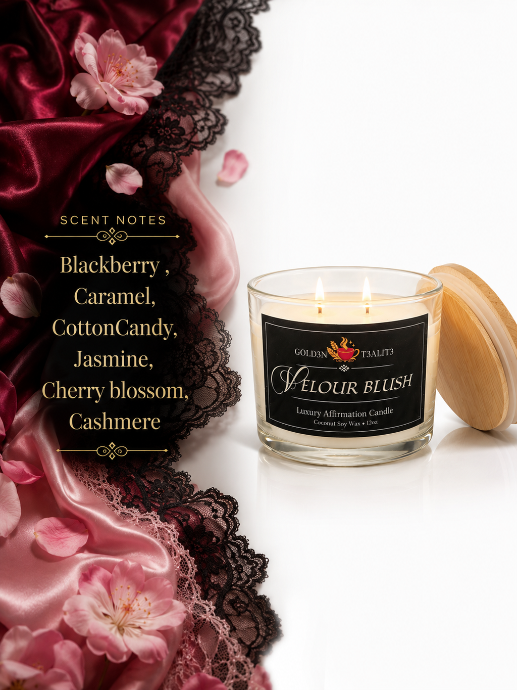 VELOUR BLUSH Luxury Affirmation Candle | 12oz Coconut Soy Wax