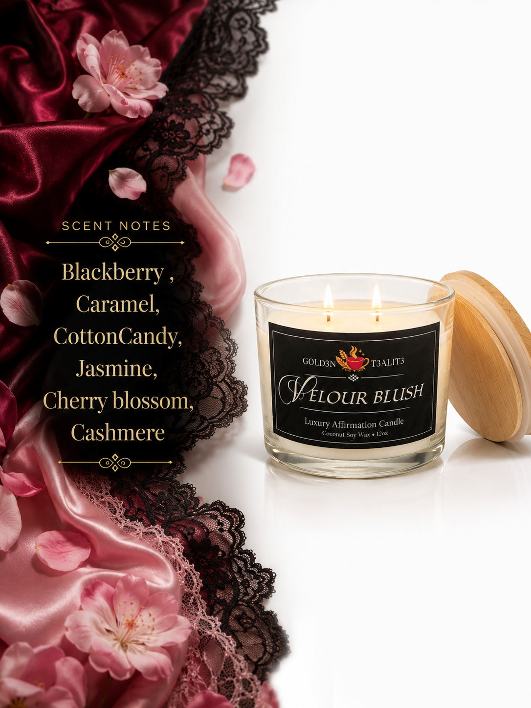 VELOUR BLUSH Luxury Affirmation Candle | 12oz Coconut Soy Wax