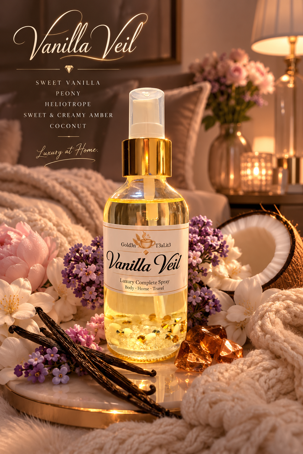 VANILLA VEIL Complete All-In Spray | (Body / Home / Travel ) Crystal-infused 4oz