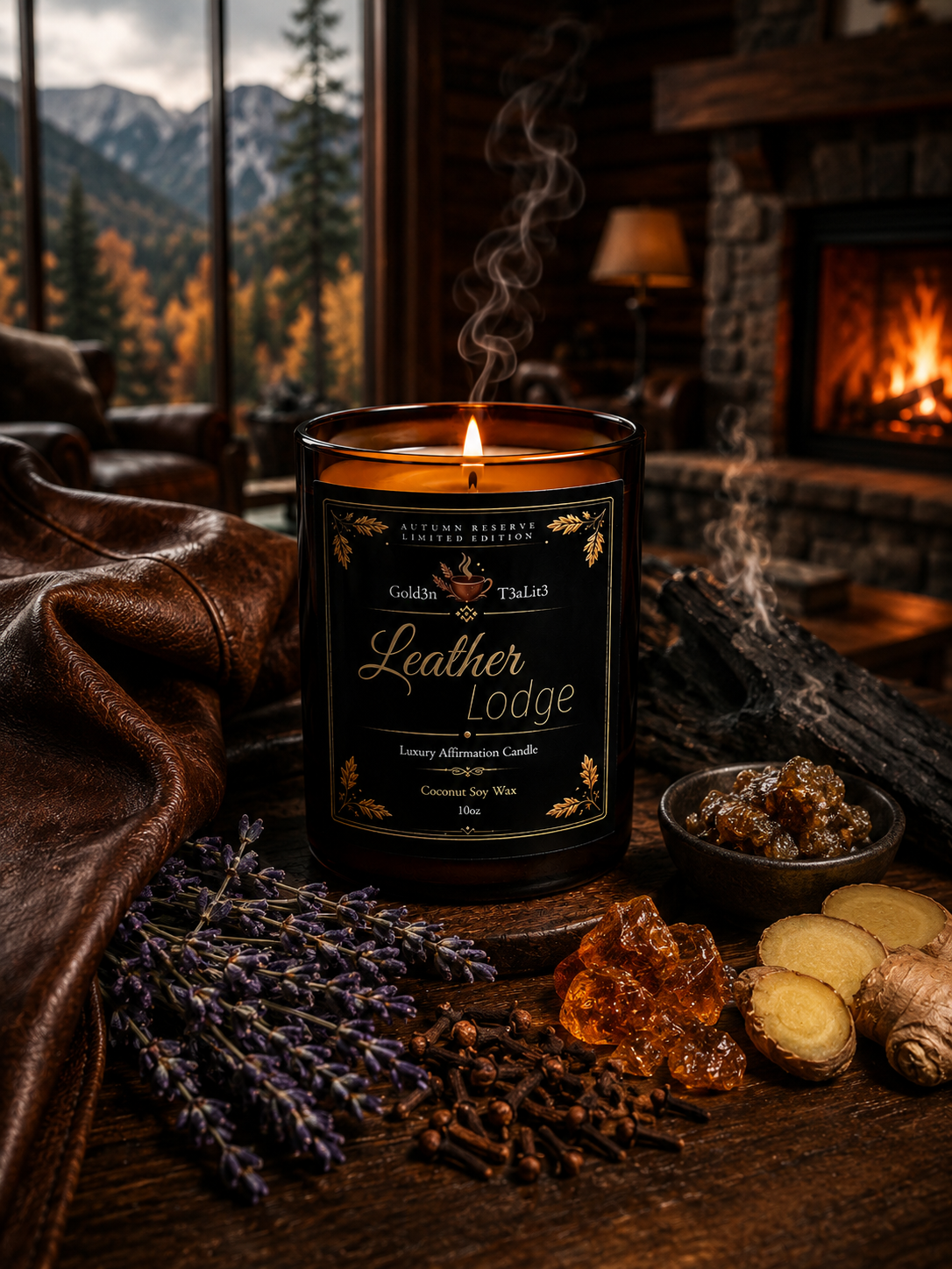 LEATHER LODGE *Limited Autumn Edition* | Affirmation Candle  Coconut Soy 10oz