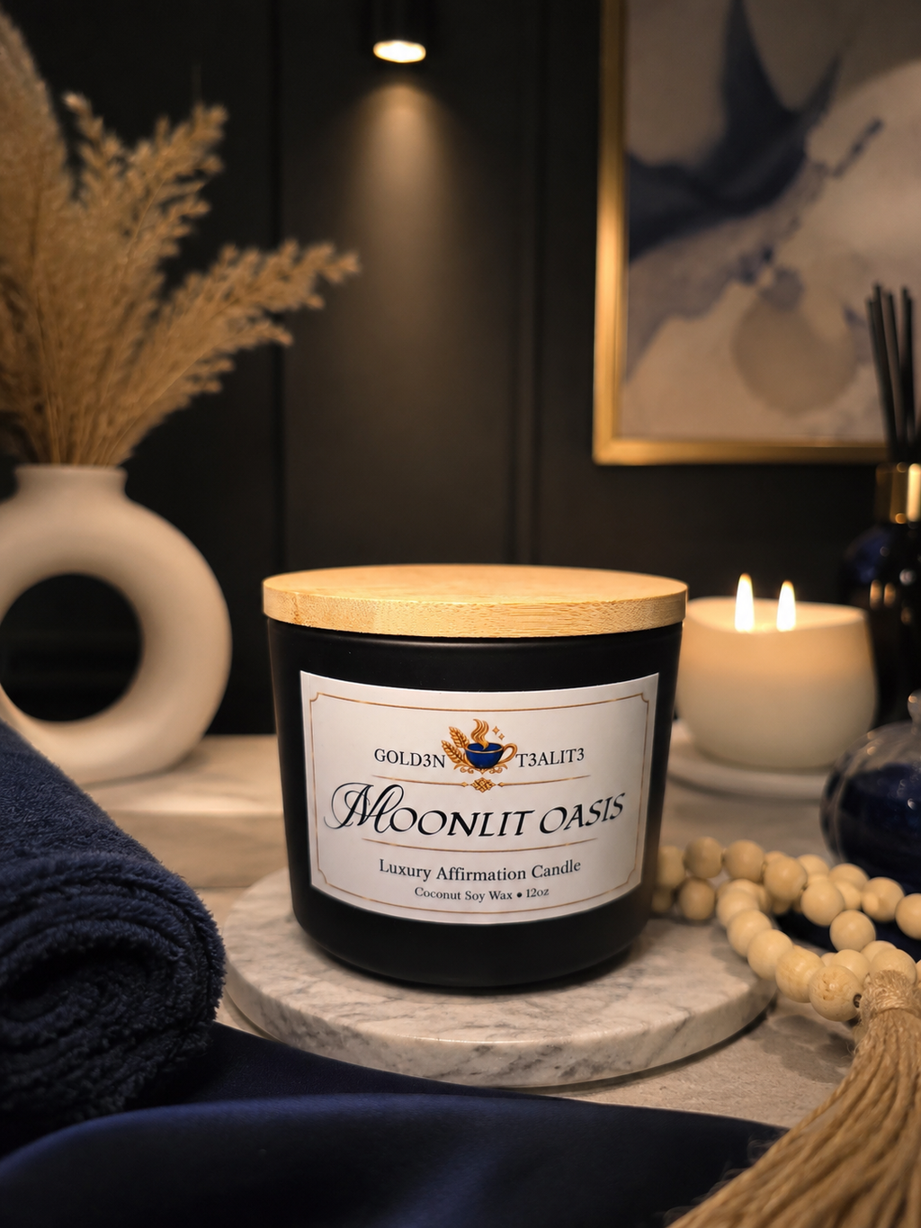 MOONLIT OASIS (Spa) Luxury Affirmation Candle | 12oz Coconut Soy Wax
