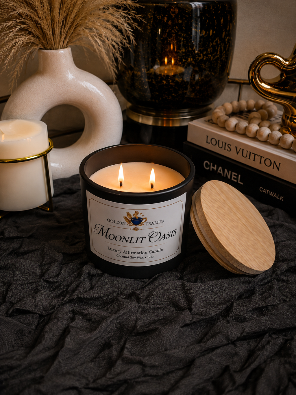 MOONLIT OASIS (Spa) Luxury Affirmation Candle | 12oz Coconut Soy Wax
