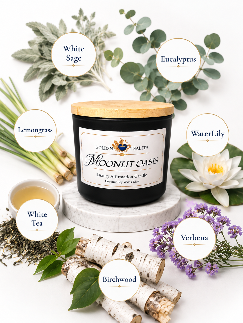 MOONLIT OASIS (Spa) Luxury Affirmation Candle | 12oz Coconut Soy Wax