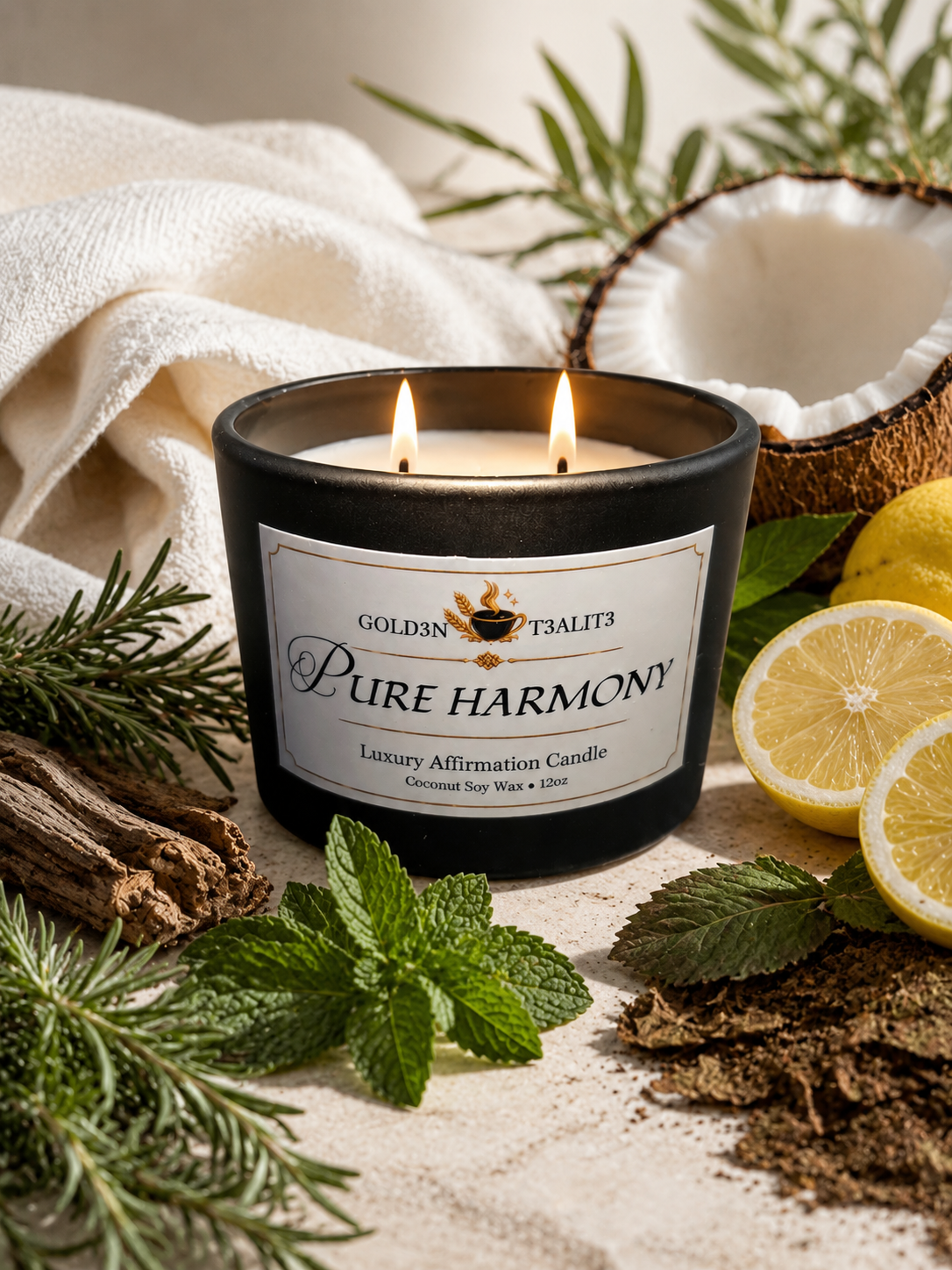 PURE HARMONY Luxury Affirmation Candle | 12oz Coconut Soy Wax
