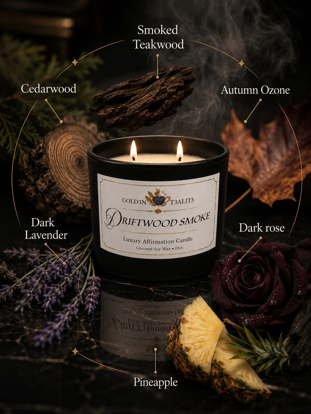 DRIFTWOOD SMOKE Luxury Affirmation Candle | 12oz Coconut Soy Wax