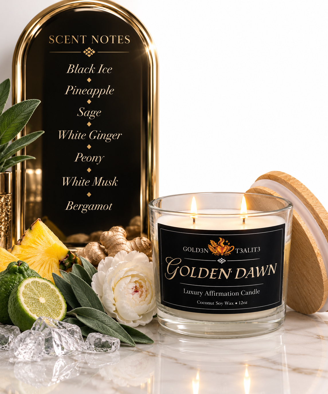 GOLDEN DAWN Luxury Affirmation Candle | 12oz Coconut Soy Wax